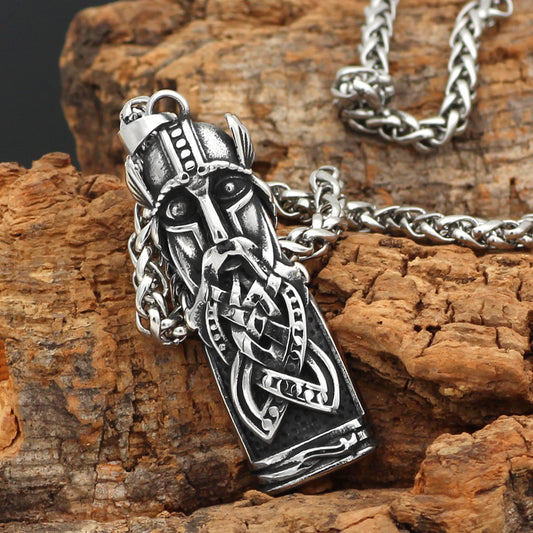 Viking Pirate Odin Portrait Warrior Stainless Steel Necklace