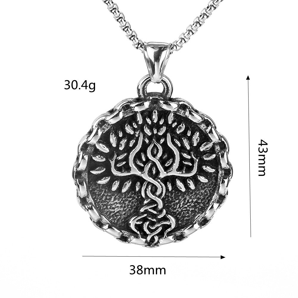 Mens Fashion Vintage Viking Tree Of Life Titanium Steel Pendant Necklace