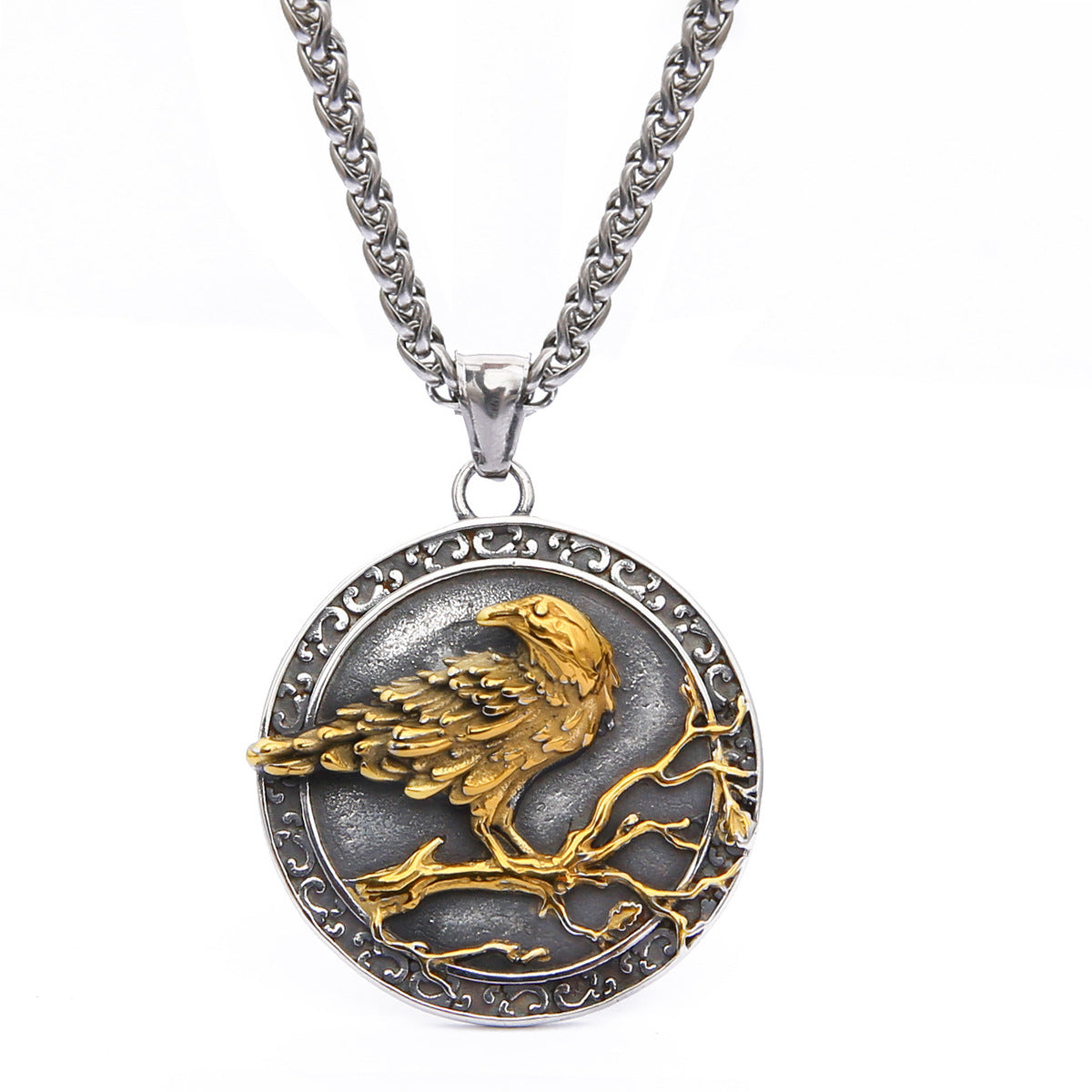 Viking Crow Bird Stainless Steel Pendant Necklace