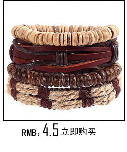 Cowhide Suit Men's Bracelet Multi-layer Carrying Strap Vintage Weave Genuine Leather Bracelet