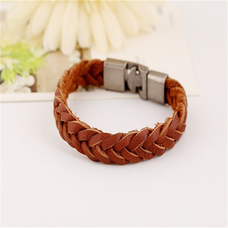 Authentic Leather Weave Unisex Bracelet Ancient