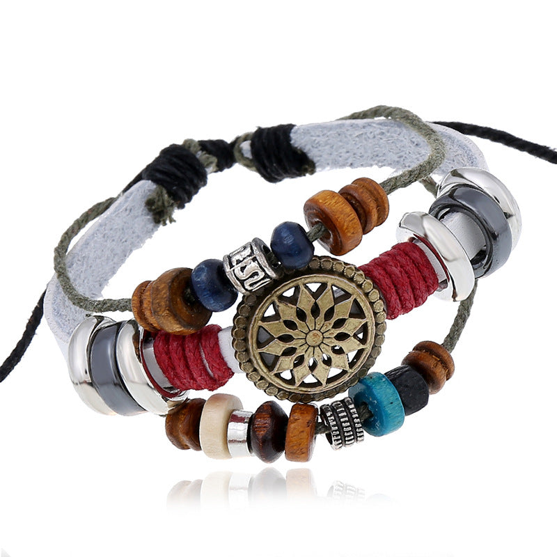 Retro Personality Leather All Match Beaded Bracelet