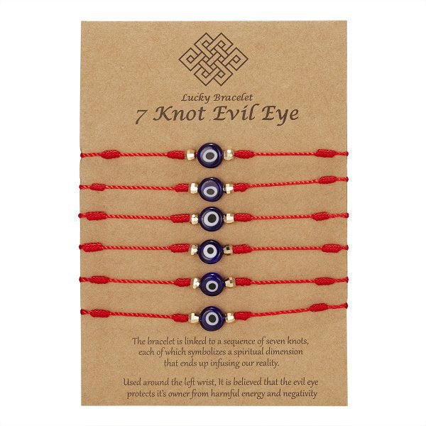 New 7-knot Evil Eye Bracelet 6 Pack Blue Eye Paper Card Bracelet Braided Adjustable Bracelet