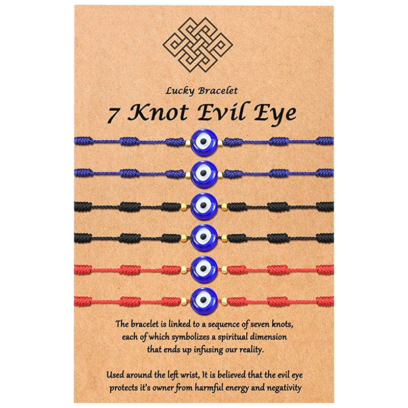 New 7-knot Evil Eye Bracelet 6 Pack Blue Eye Paper Card Bracelet Braided Adjustable Bracelet