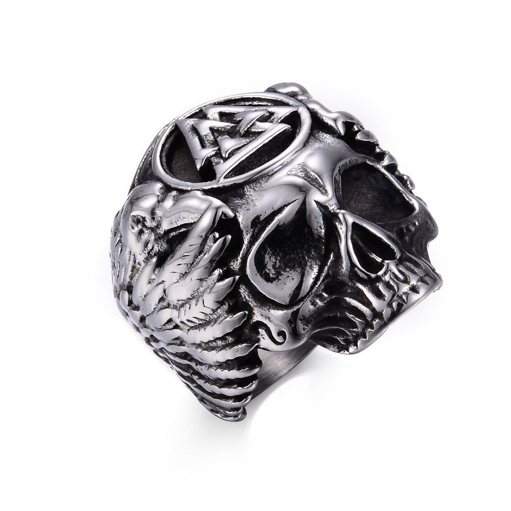 Odin with Ravens Stainless Steel Ring Mens Viking Valknut Sukll Ring Norse Amulet Jewelry