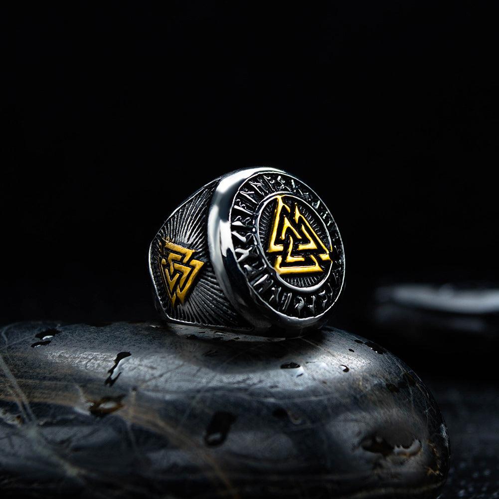 Viking Odin Triangle Titanium Steel Ring