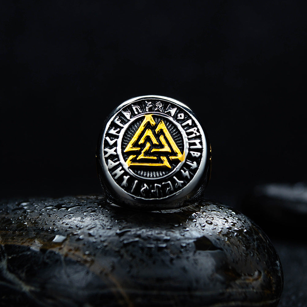 Viking Odin Triangle Titanium Steel Ring