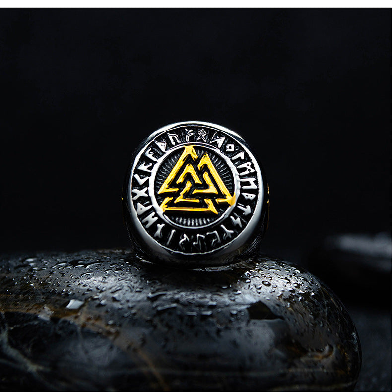 Viking Odin Triangle Titanium Steel Ring