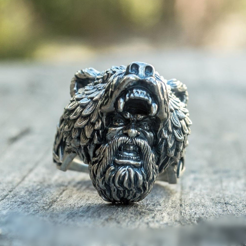 Viking Warrior Male Ring Bear Head Celtic Ring