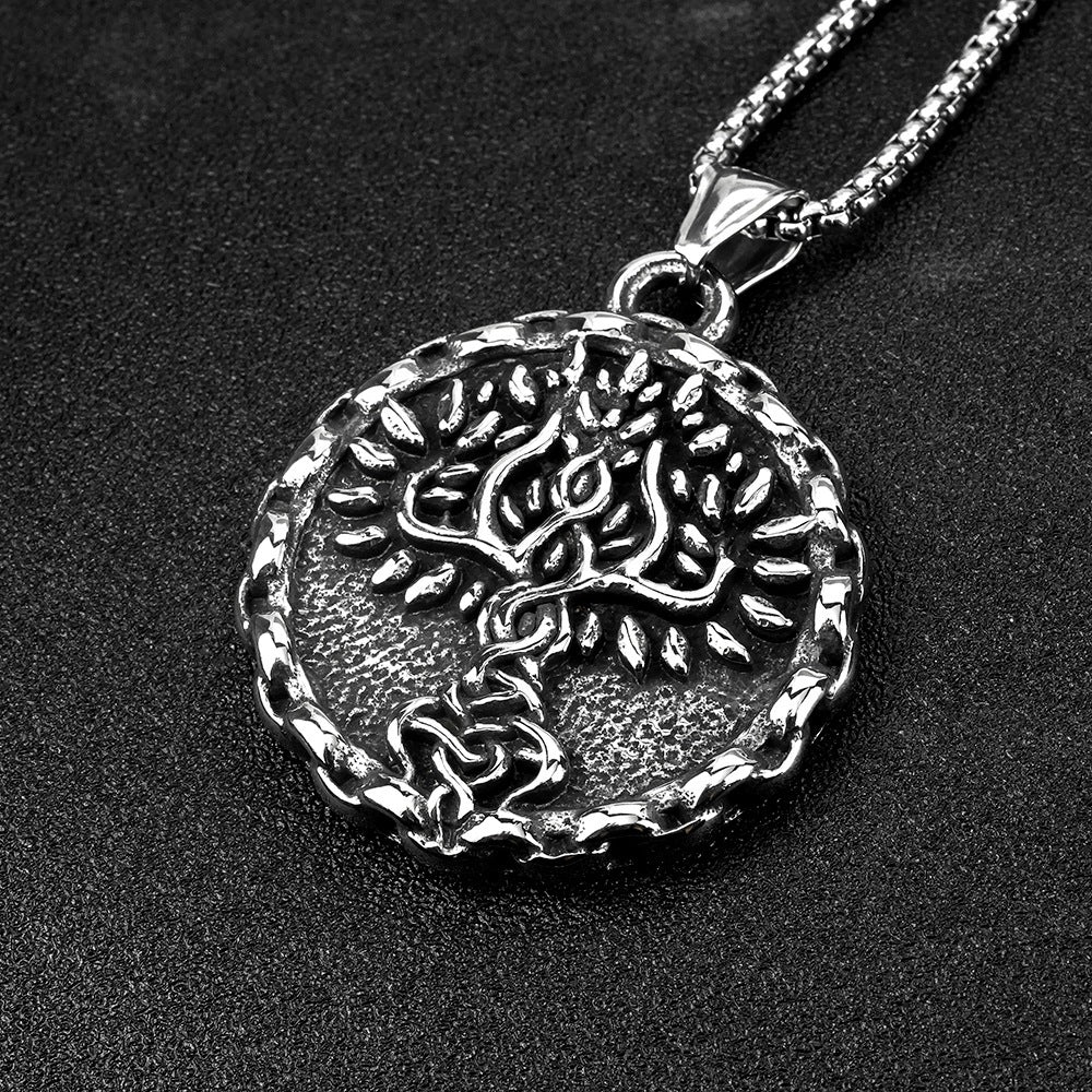 Mens Fashion Vintage Viking Tree Of Life Titanium Steel Pendant Necklace