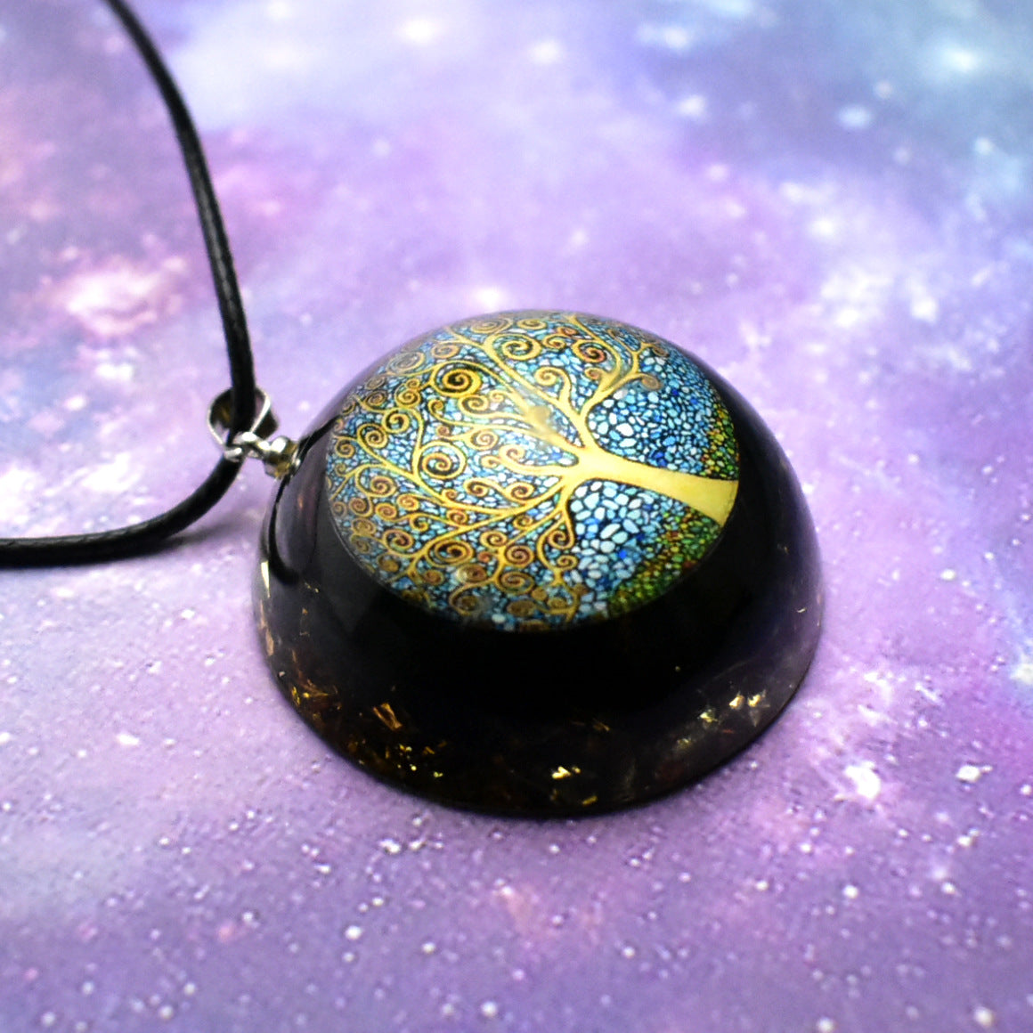 Natural Crystal Seven Chakra Epoxy Pendant Obsidian