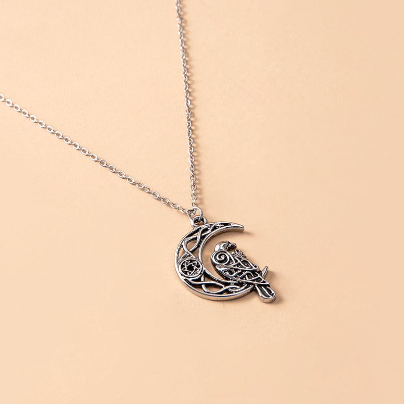 Nordic Viking Hollow Moon Odin Crow Pendant Necklaces