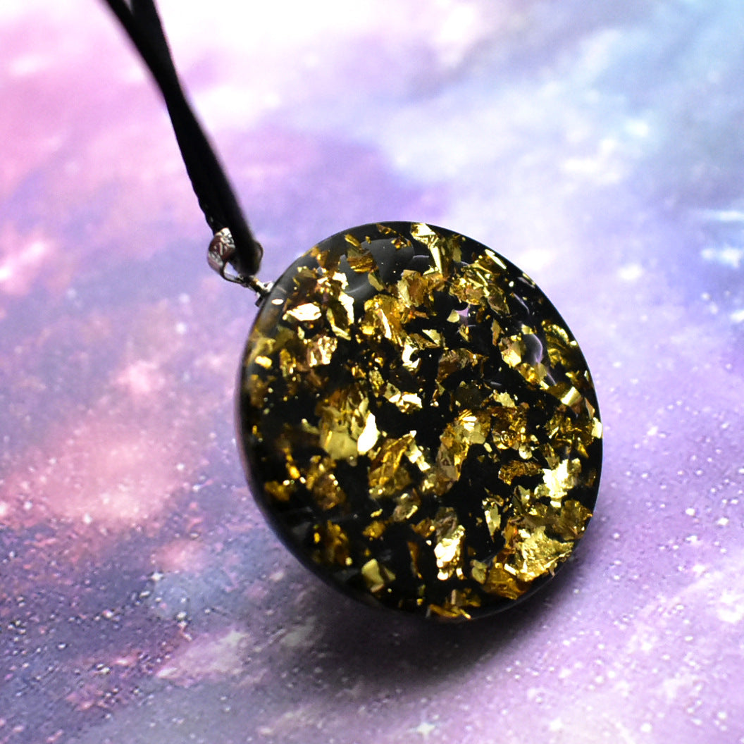 Natural Crystal Seven Chakra Epoxy Pendant Obsidian