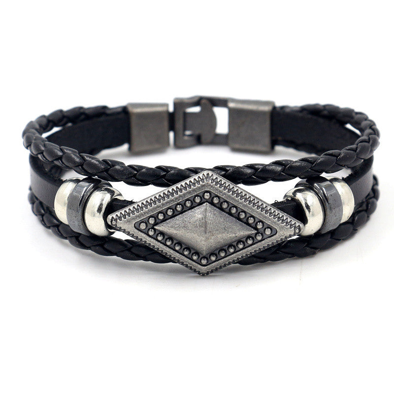 Men's double buckle braided cowhide bracelet