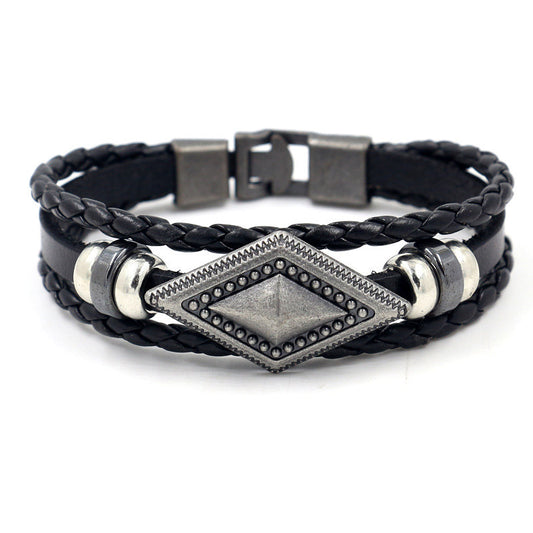 Men's double buckle braided cowhide bracelet