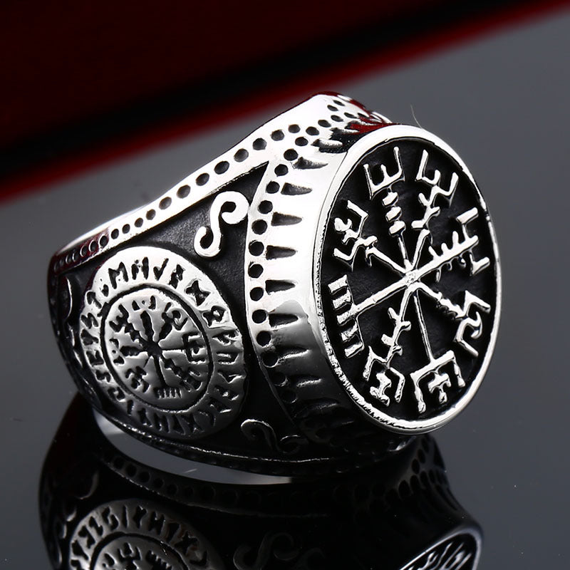 Vintage Nordic Viking Alphabet Stainless Steel Ring