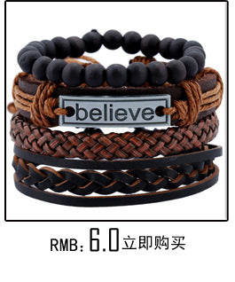 Cowhide Suit Men's Bracelet Multi-layer Carrying Strap Vintage Weave Genuine Leather Bracelet