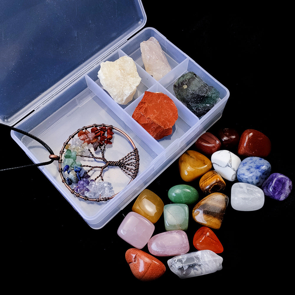 Seven Chakra Ornaments Rough Stone Pendant Set