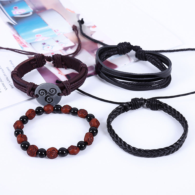 Cowhide Suit Men's Bracelet Multi-layer Carrying Strap Vintage Weave Genuine Leather Bracelet