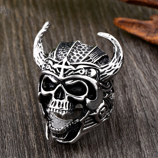 Stainless Steel Ring Skull Helmet Warrior