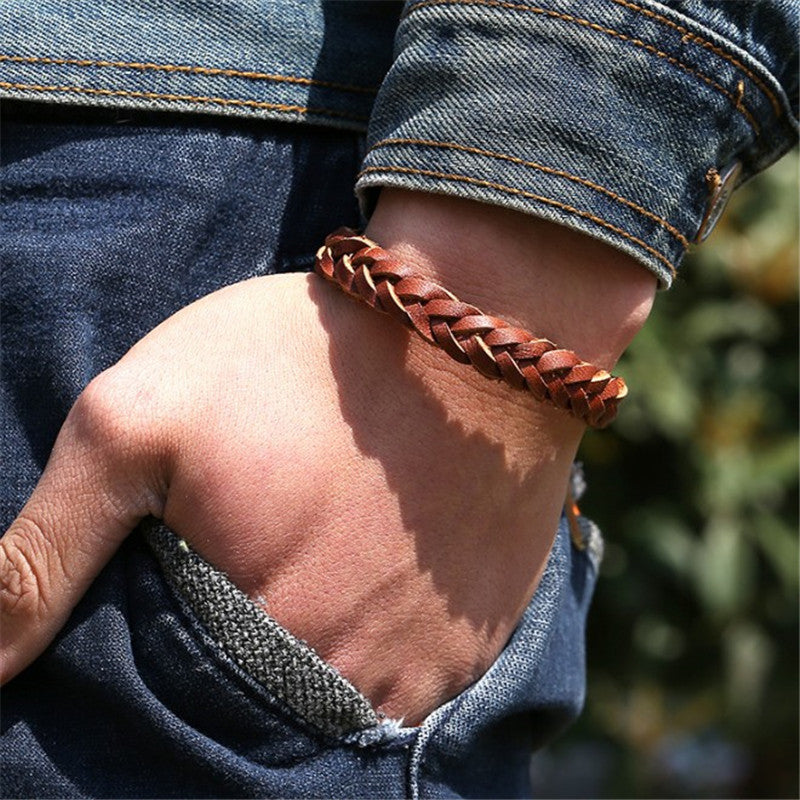 Authentic Leather Weave Unisex Bracelet Ancient