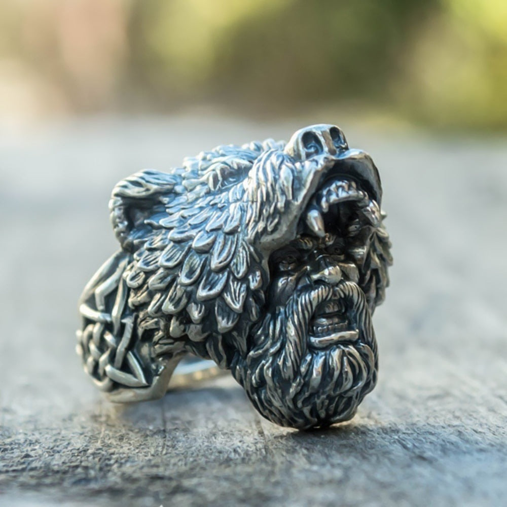 Viking Warrior Male Ring Bear Head Celtic Ring