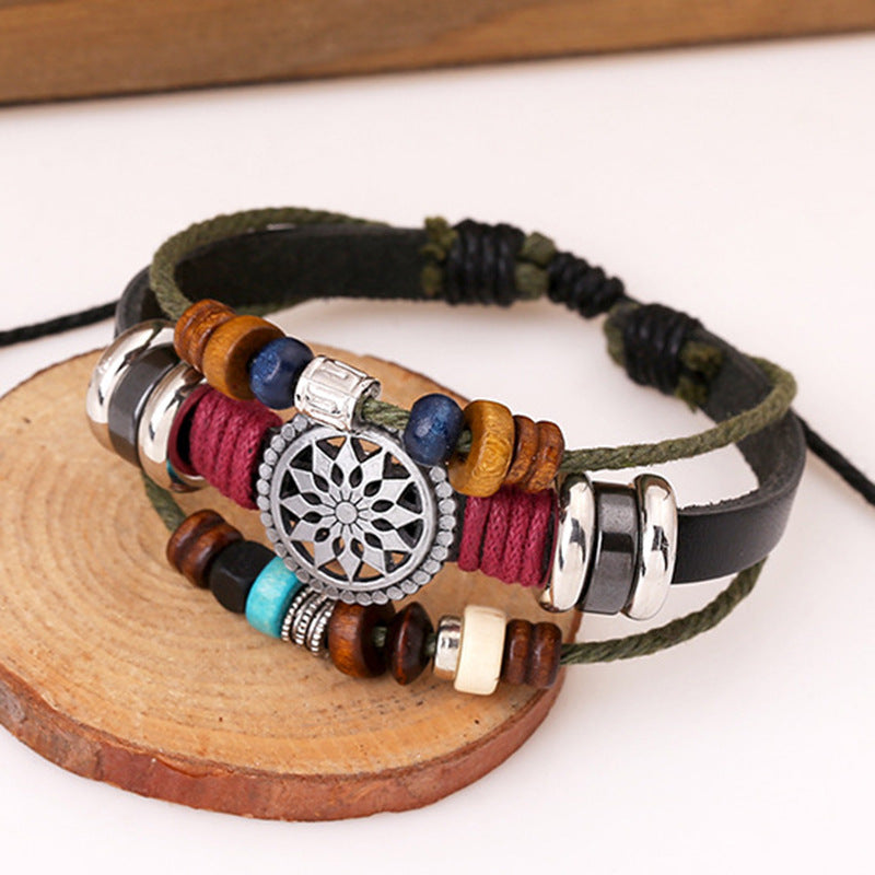 Retro Personality Leather All Match Beaded Bracelet