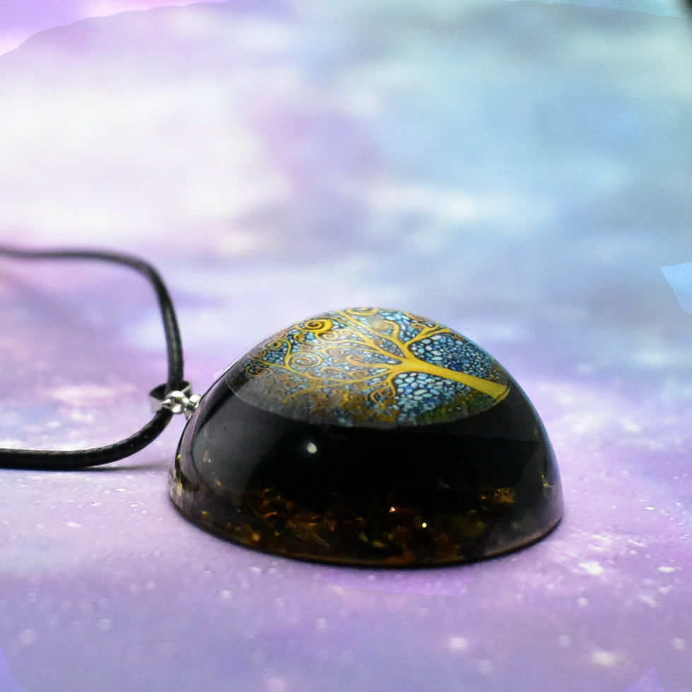 Natural Crystal Seven Chakra Epoxy Pendant Obsidian