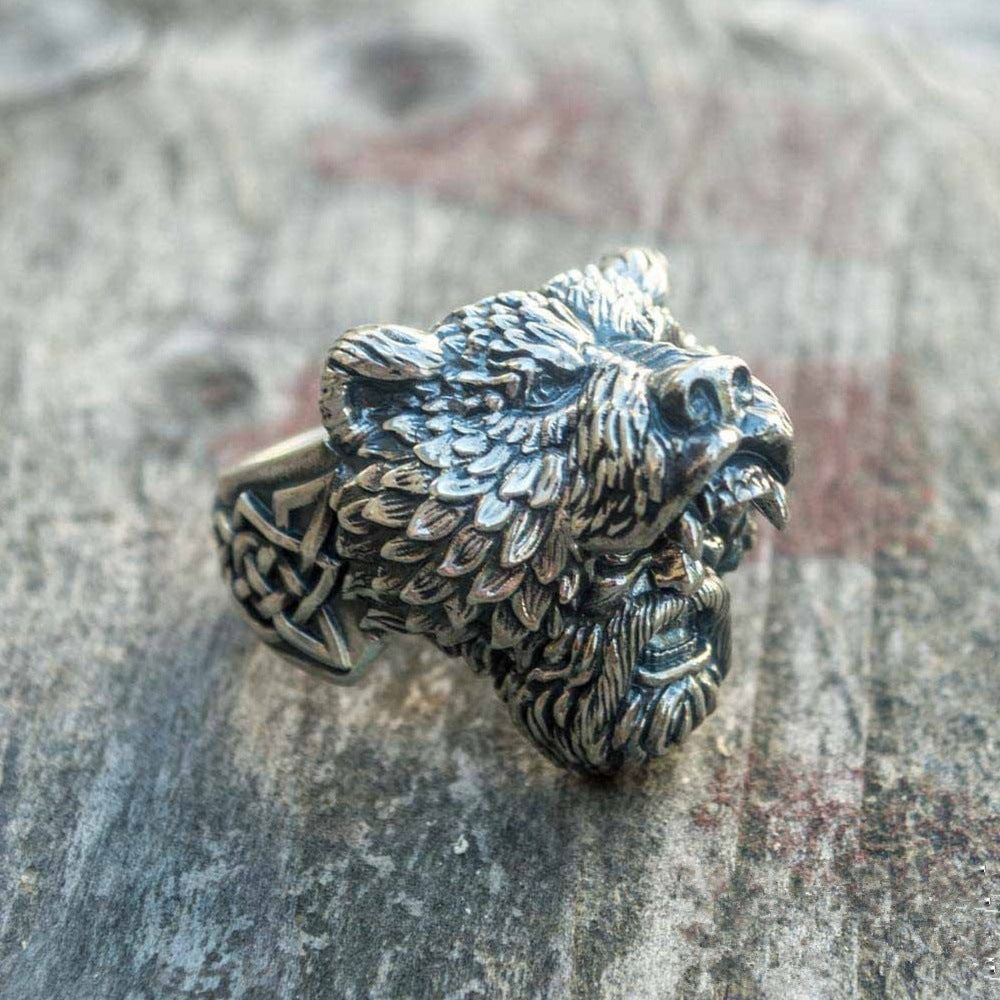 Viking Warrior Male Ring Bear Head Celtic Ring