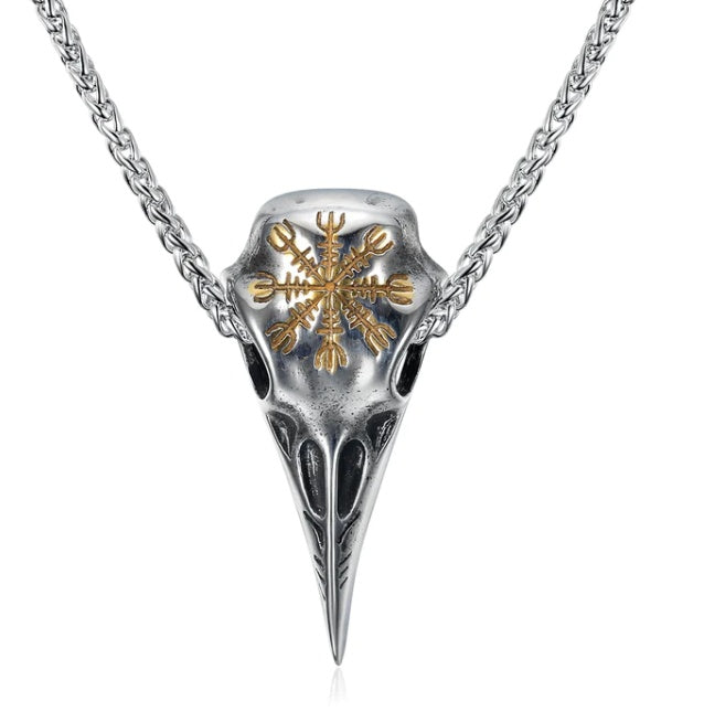 Mens Fashionable Vintage Viking Symbol Skull Eagle Beak Pendant Necklace