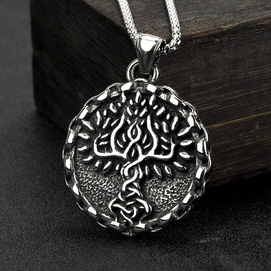 Mens Fashion Vintage Viking Tree Of Life Titanium Steel Pendant Necklace