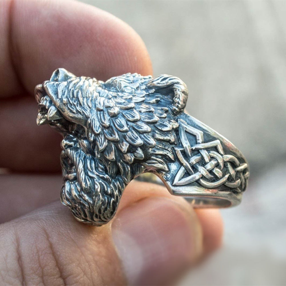 Viking Warrior Male Ring Bear Head Celtic Ring