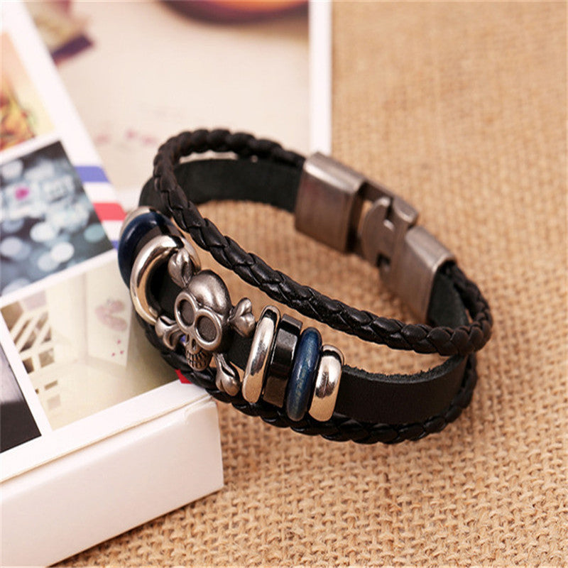 Fashion Retro Skull Accessory Leather Bracelet