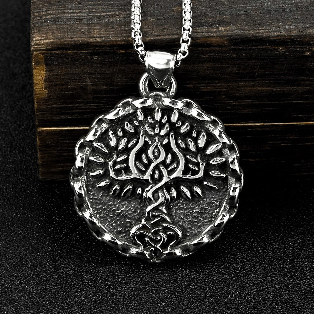 Mens Fashion Vintage Viking Tree Of Life Titanium Steel Pendant Necklace