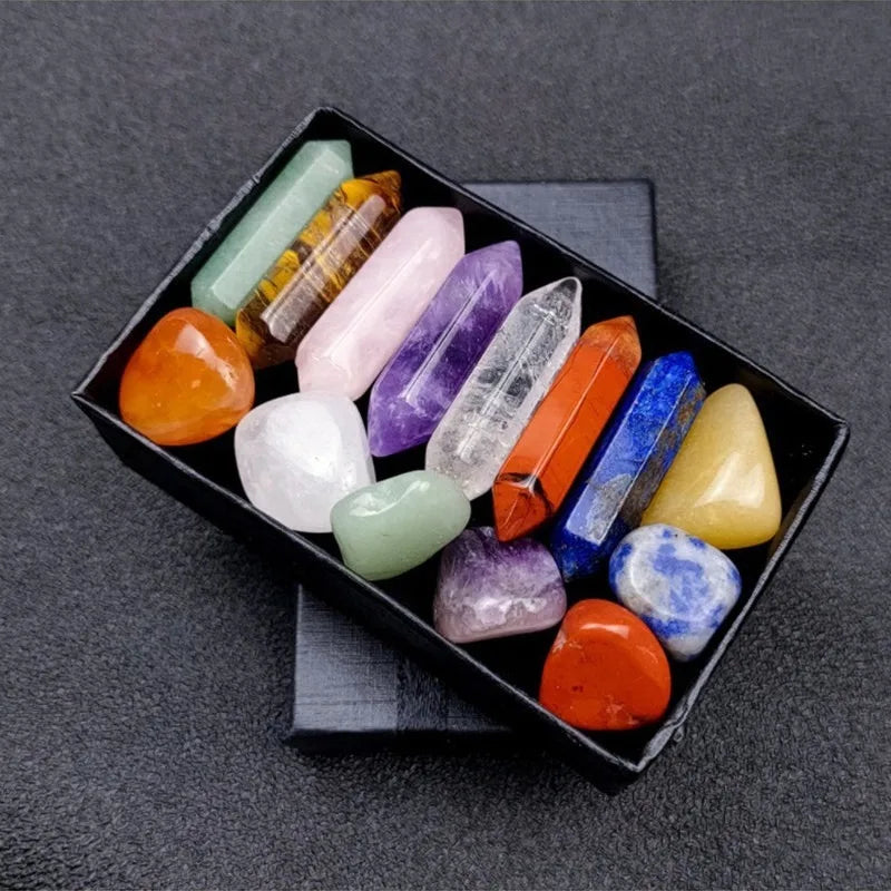 14pcs Pointed Quartz Crystal Chakra Healing Stones Starter Set