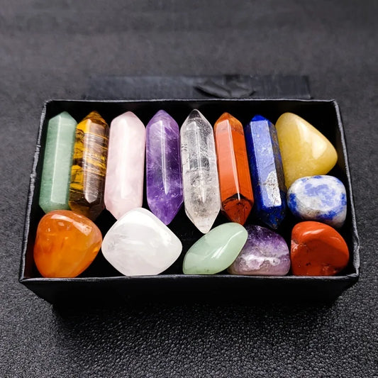 14pcs Pointed Quartz Crystal Chakra Healing Stones Starter Set