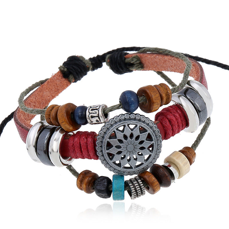 Retro Personality Leather All Match Beaded Bracelet