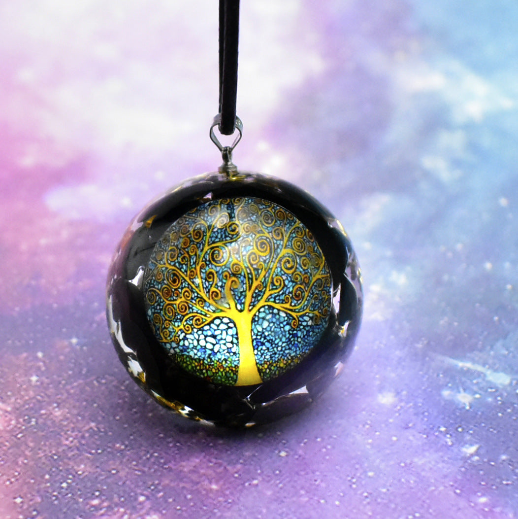 Natural Crystal Seven Chakra Epoxy Pendant Obsidian