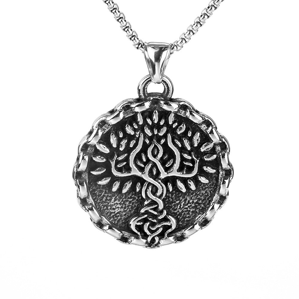 Mens Fashion Vintage Viking Tree Of Life Titanium Steel Pendant Necklace