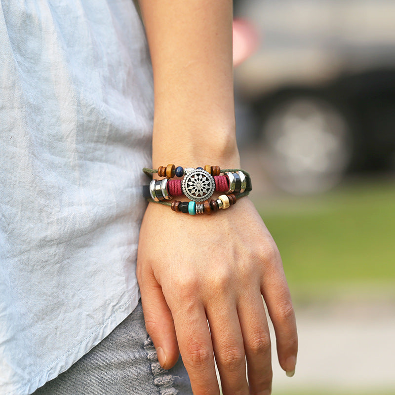 Retro Personality Leather All Match Beaded Bracelet