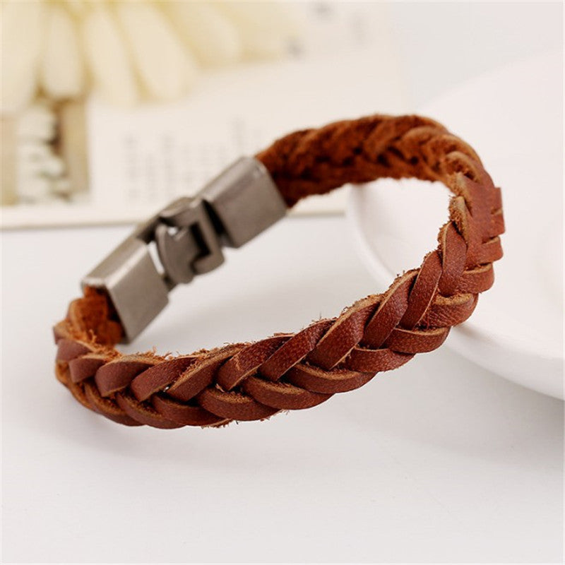 Authentic Leather Weave Unisex Bracelet Ancient