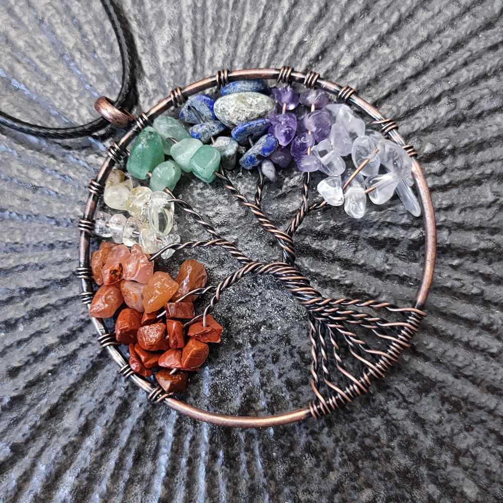 Seven Chakra Ornaments Rough Stone Pendant Set