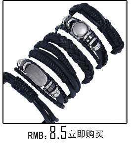 Cowhide Suit Men's Bracelet Multi-layer Carrying Strap Vintage Weave Genuine Leather Bracelet