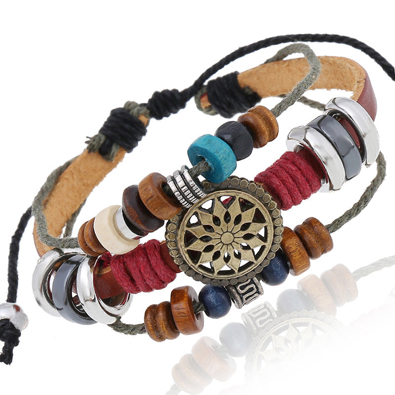 Retro Personality Leather All Match Beaded Bracelet