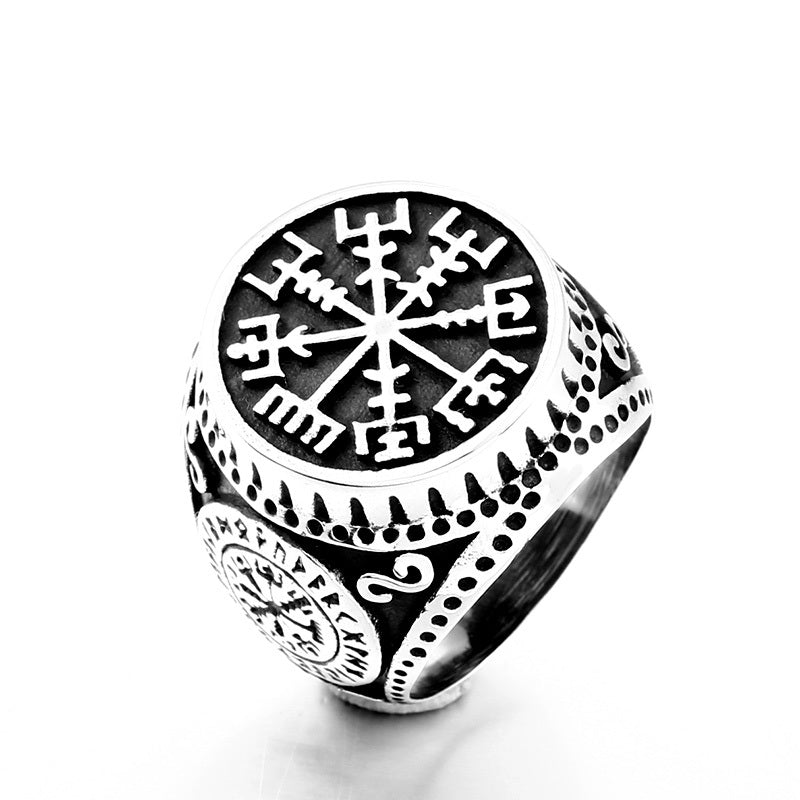 Vintage Nordic Viking Alphabet Stainless Steel Ring