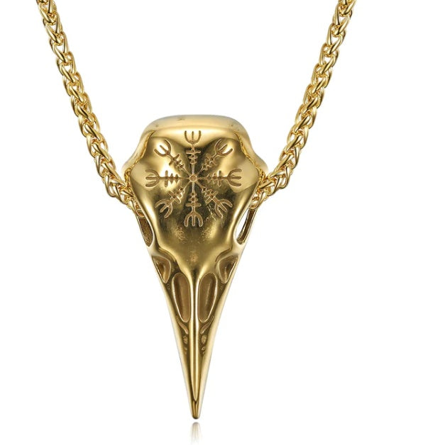 Mens Fashionable Vintage Viking Symbol Skull Eagle Beak Pendant Necklace