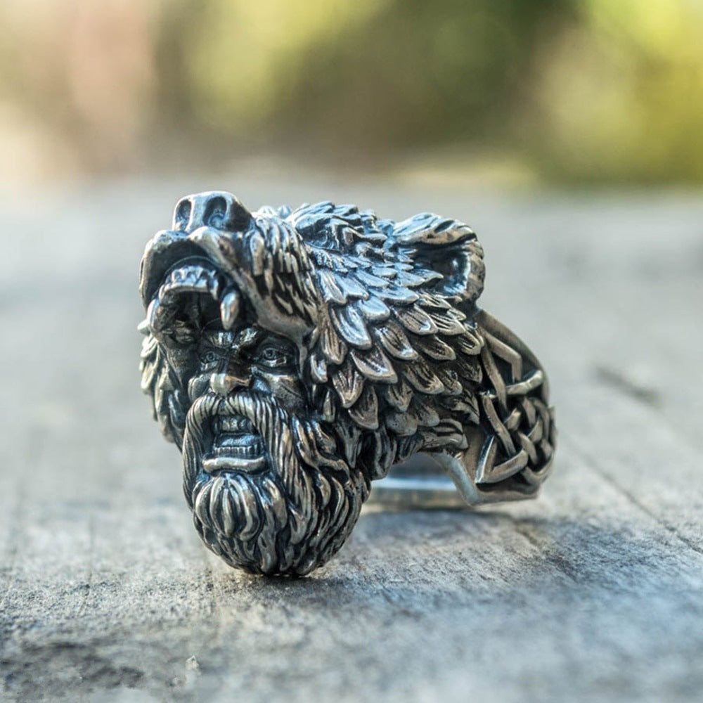 Viking Warrior Male Ring Bear Head Celtic Ring